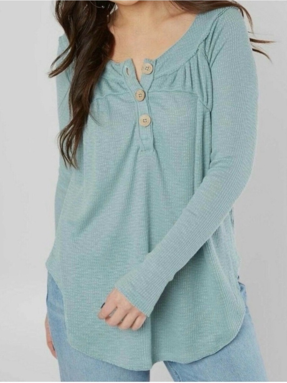 Free People We the Free Must Have Henley Waffle Aqua blue Long Sleeve size large
